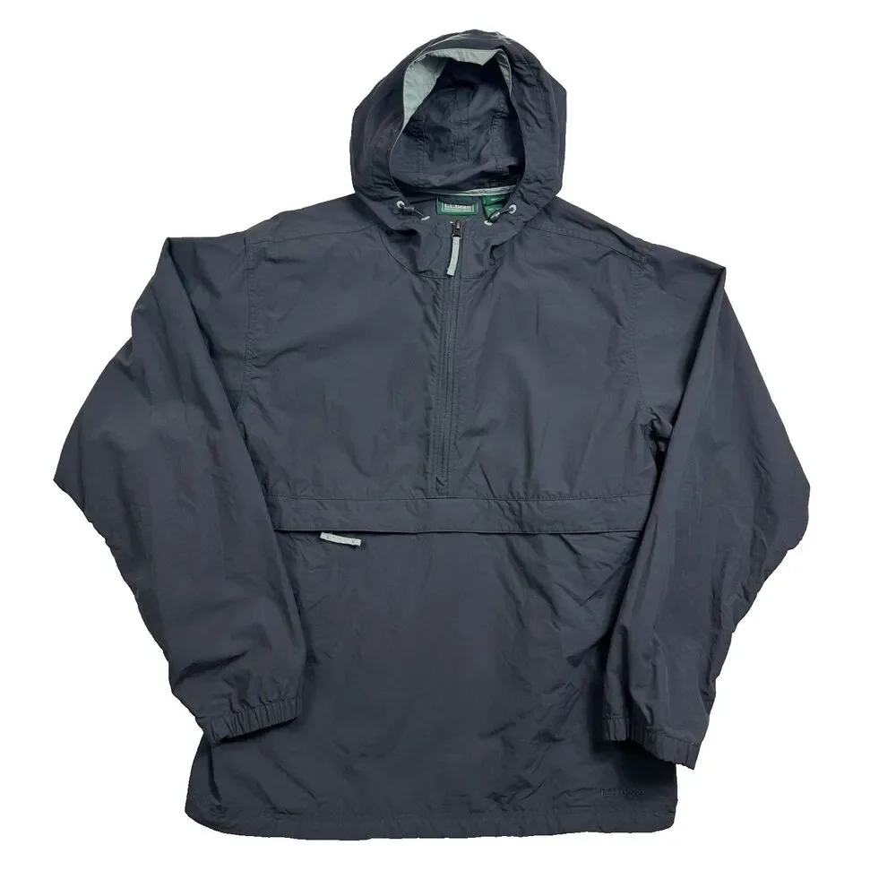 LL BEAN Mens L Tall Gray Anorak Half Zip Hooded Windbreaker Outdoor Gorpcore